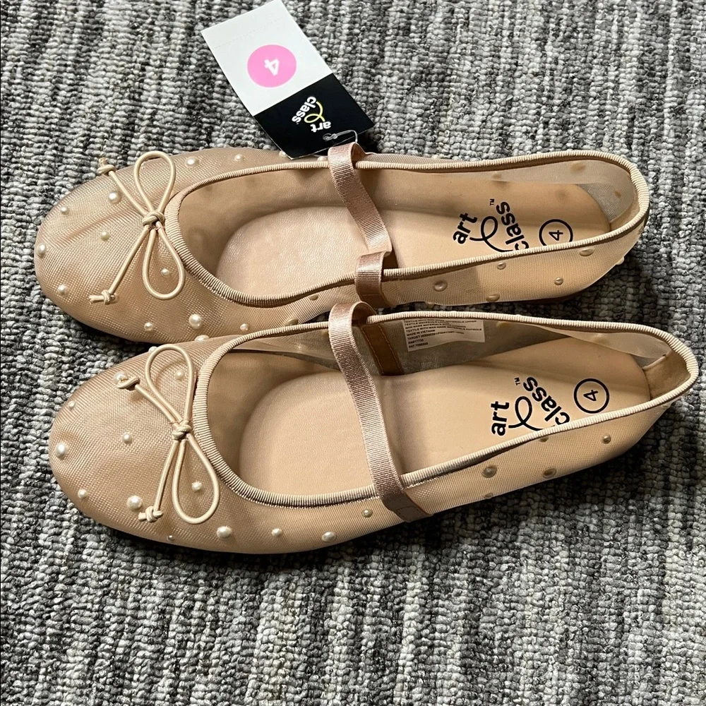 Art Class - Girl’s Fleur Mesh Pearl Ballet Flats Size 4 - Picture 4 of 8